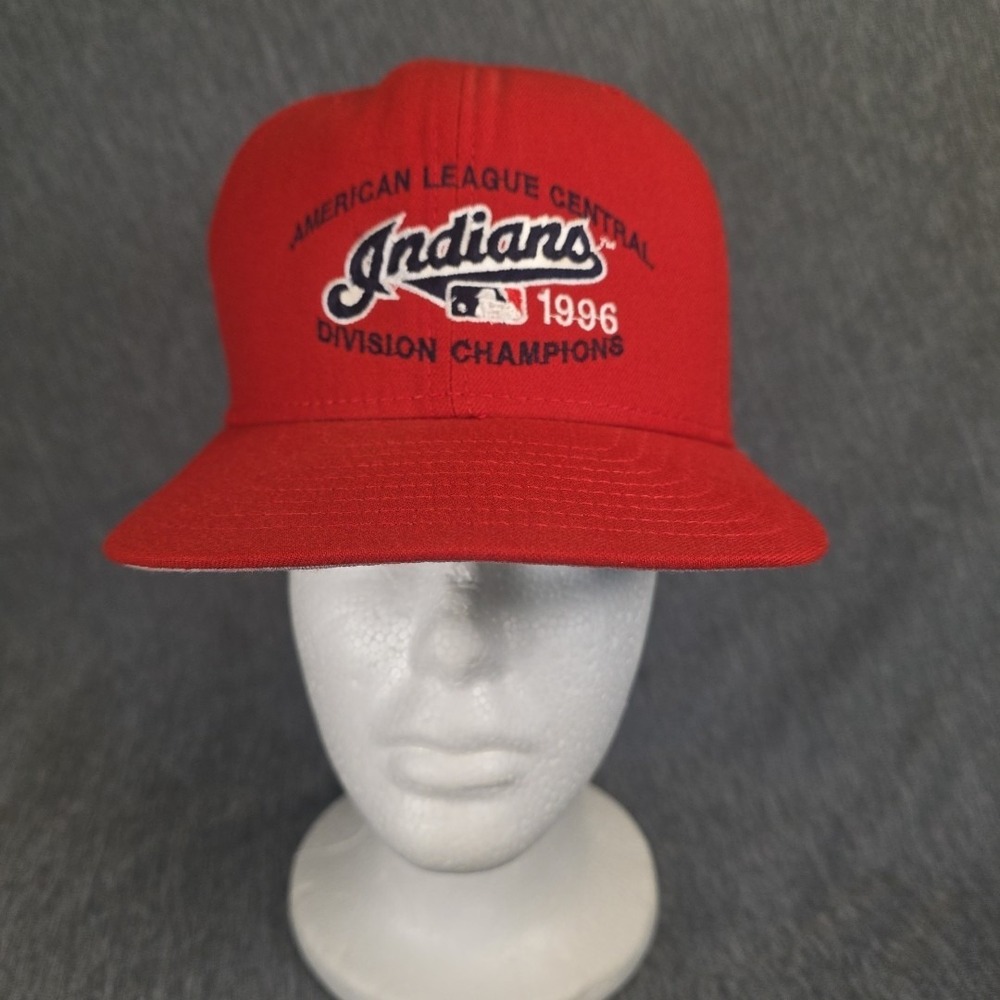 New Era Cleveland Indians Hat Red Snapback 1996 Div Champ Y2K‎ Vintage Made USA
